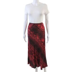 The Andamane Womens Satin Snakeskin Print Elastic Waist Maxi Skirt Red Size L